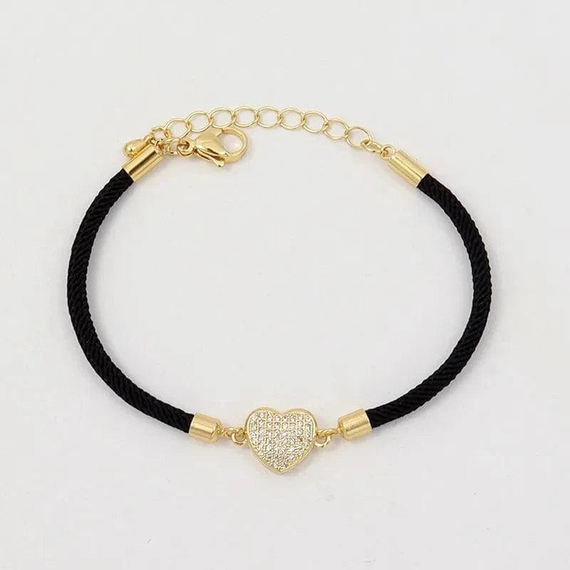 MILAN / 2030-Heart Black New Fashion Cross Heart Charm Bracelet Women Pave Zirconia Adjustable Colorful Rope Bracelet For Women Jewelry Gift