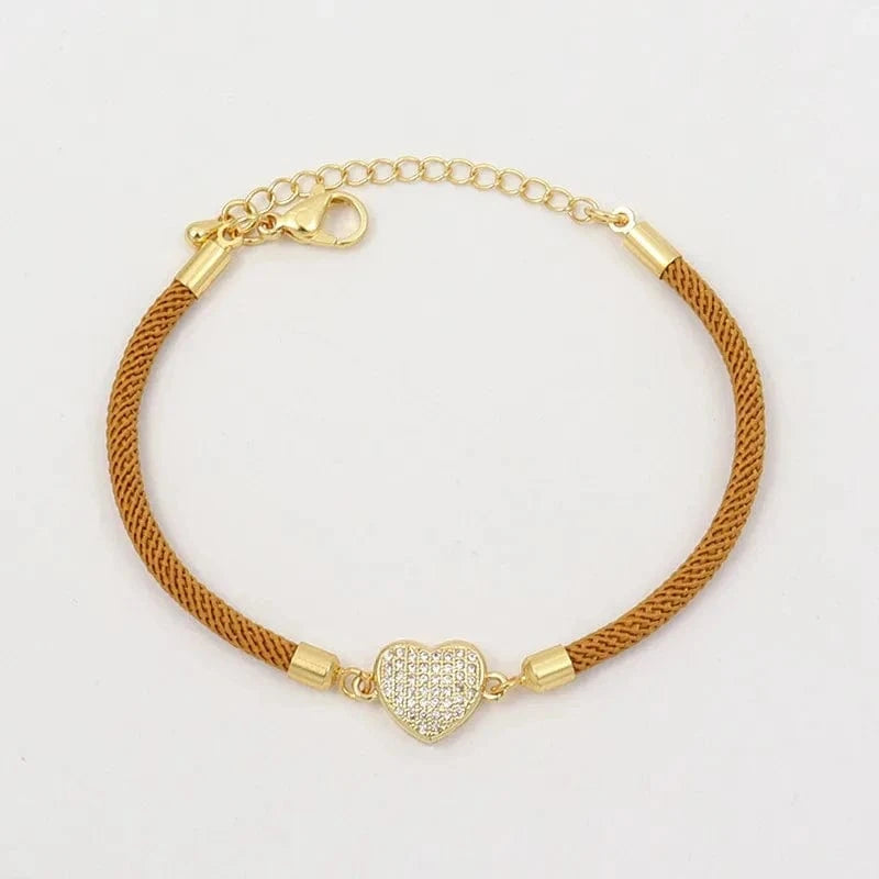 MILAN / 2030-Heart Coffee New Fashion Cross Heart Charm Bracelet Women Pave Zirconia Adjustable Colorful Rope Bracelet For Women Jewelry Gift