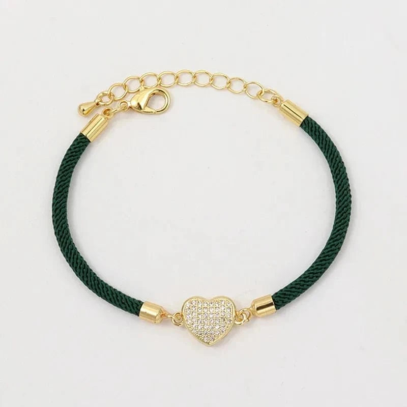 MILAN / 2030-Heart Green New Fashion Cross Heart Charm Bracelet Women Pave Zirconia Adjustable Colorful Rope Bracelet For Women Jewelry Gift