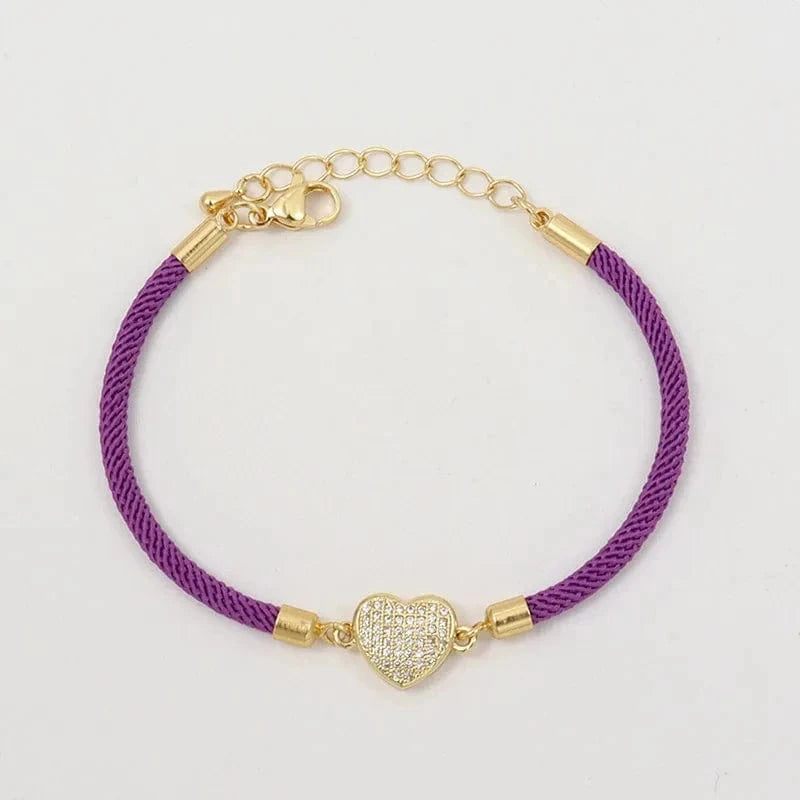 MILAN / 2030-Heart Pruple New Fashion Cross Heart Charm Bracelet Women Pave Zirconia Adjustable Colorful Rope Bracelet For Women Jewelry Gift