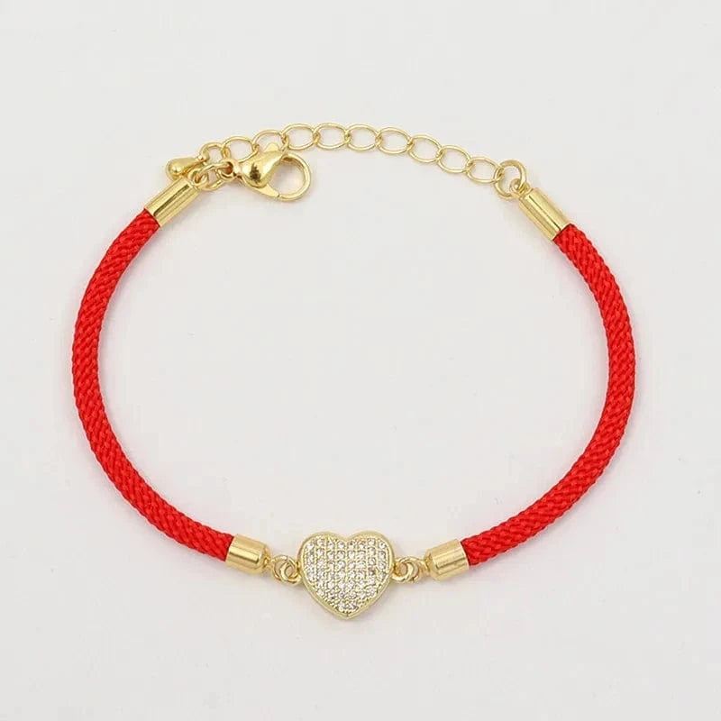 MILAN / 2030-Heart Red New Fashion Cross Heart Charm Bracelet Women Pave Zirconia Adjustable Colorful Rope Bracelet For Women Jewelry Gift