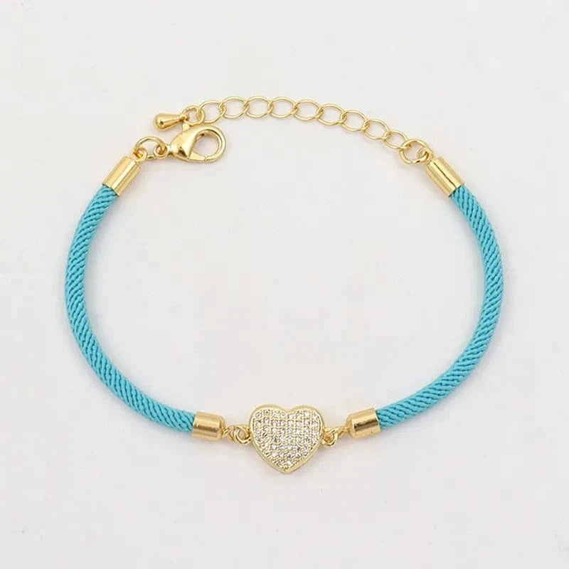 MILAN / 2030-Heart Sky Blue New Fashion Cross Heart Charm Bracelet Women Pave Zirconia Adjustable Colorful Rope Bracelet For Women Jewelry Gift