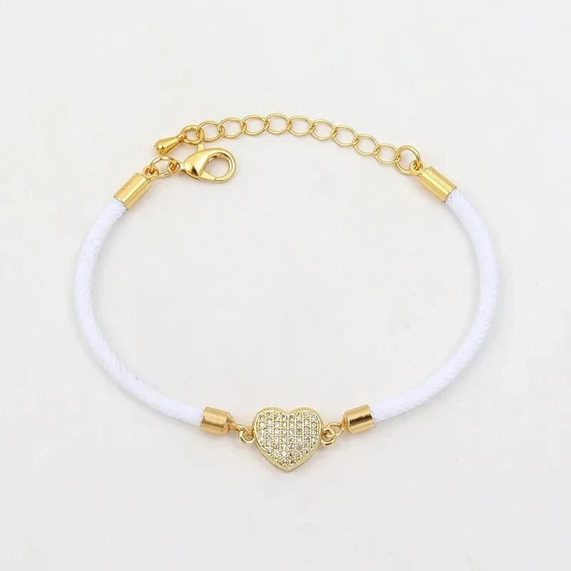 MILAN / 2030-Heart White New Fashion Cross Heart Charm Bracelet Women Pave Zirconia Adjustable Colorful Rope Bracelet For Women Jewelry Gift