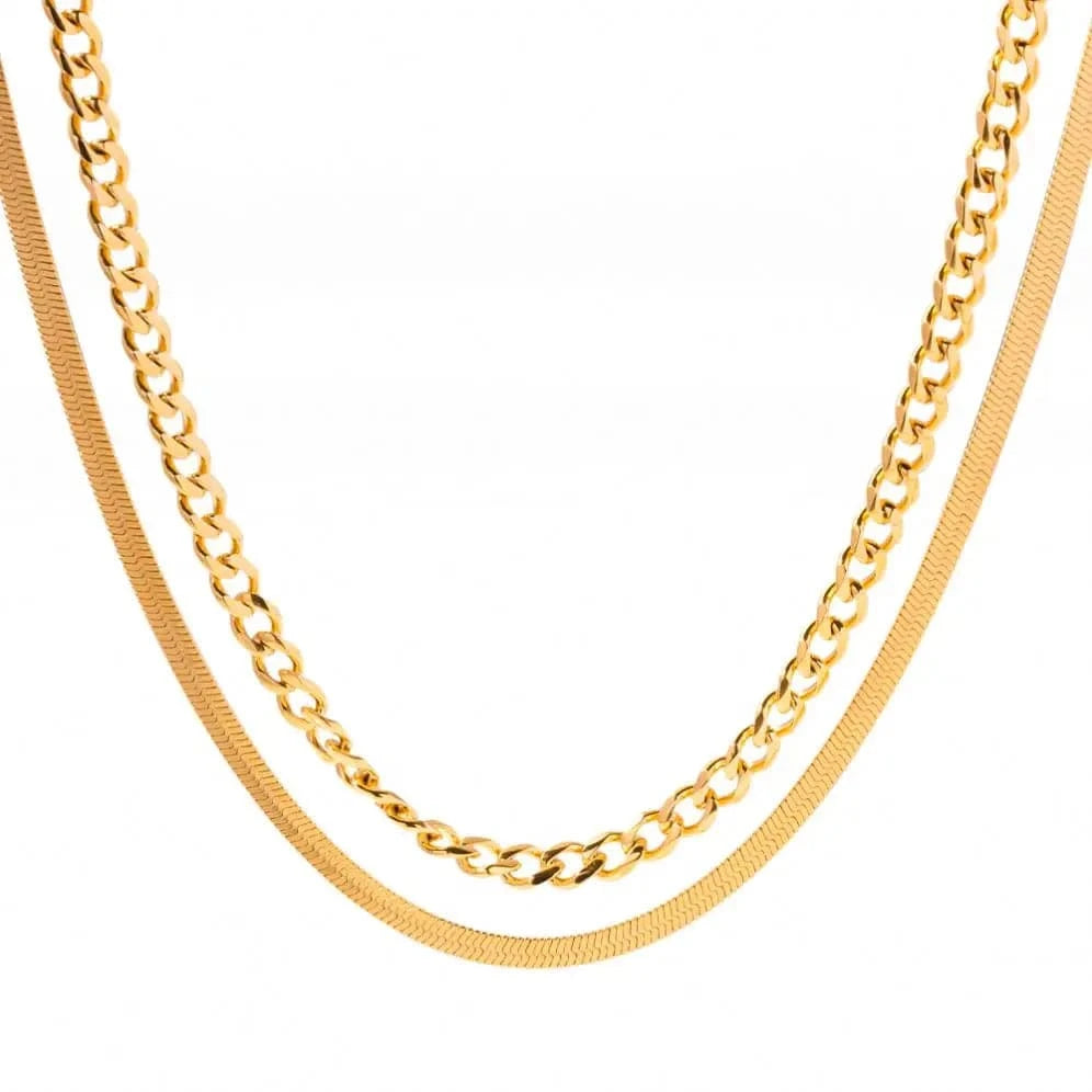 minimalist / 16inches / N2198 N2198 Custom Name Necklace 18K PVD Gold Plated Snake Chain Double Layer Jewelry Necklace For Women