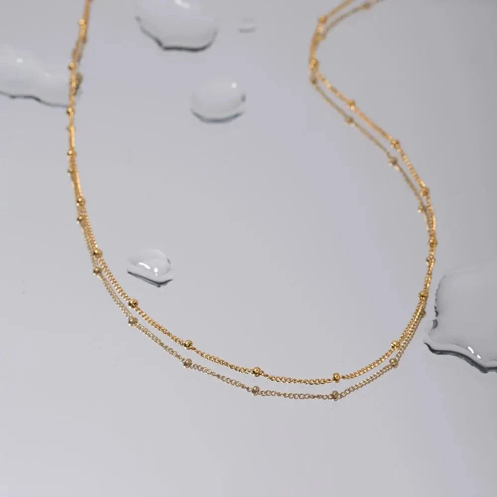 minimalist / 18inches / N2521 N2521 Stainless Steel Jewelry 18K Gold Plated Thin Bead Chain Mini Chain Choker Necklace Clean Fit Women