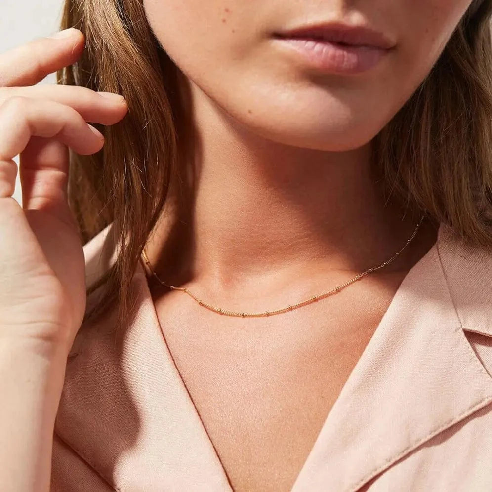 minimalist / 18inches / N2521 N2521 Stainless Steel Jewelry 18K Gold Plated Thin Bead Chain Mini Chain Choker Necklace Clean Fit Women