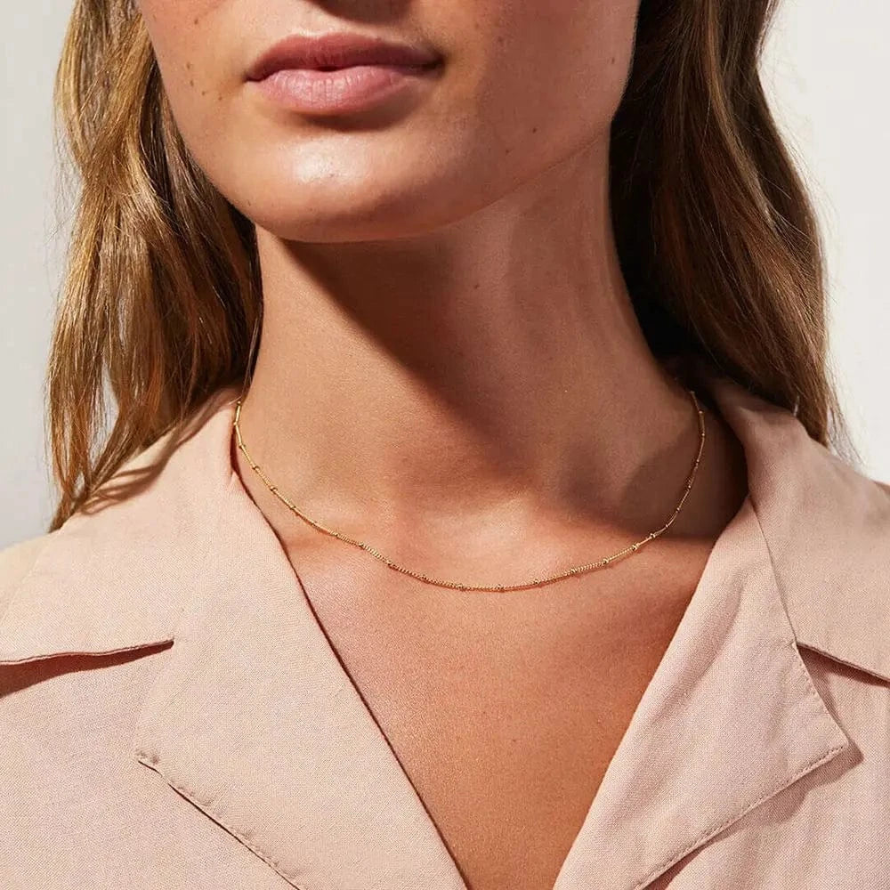 minimalist / 18inches / N2521 N2521 Stainless Steel Jewelry 18K Gold Plated Thin Bead Chain Mini Chain Choker Necklace Clean Fit Women