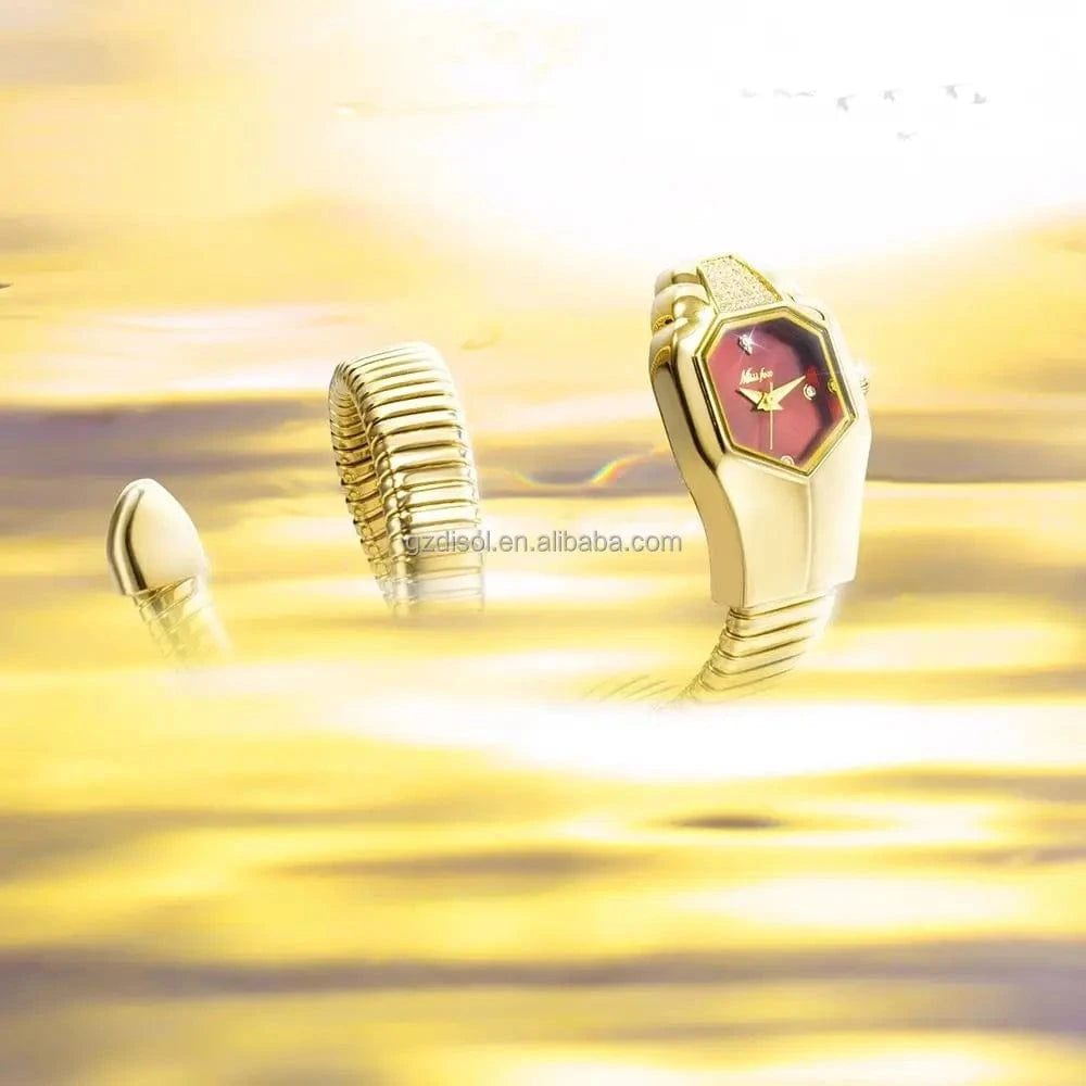 MISSFOX 2809 Women's Watches Unique Snake Shape Luxury Wrist Watch For Women Gold Quartz Ladies Watch Clock Relogio Feminino