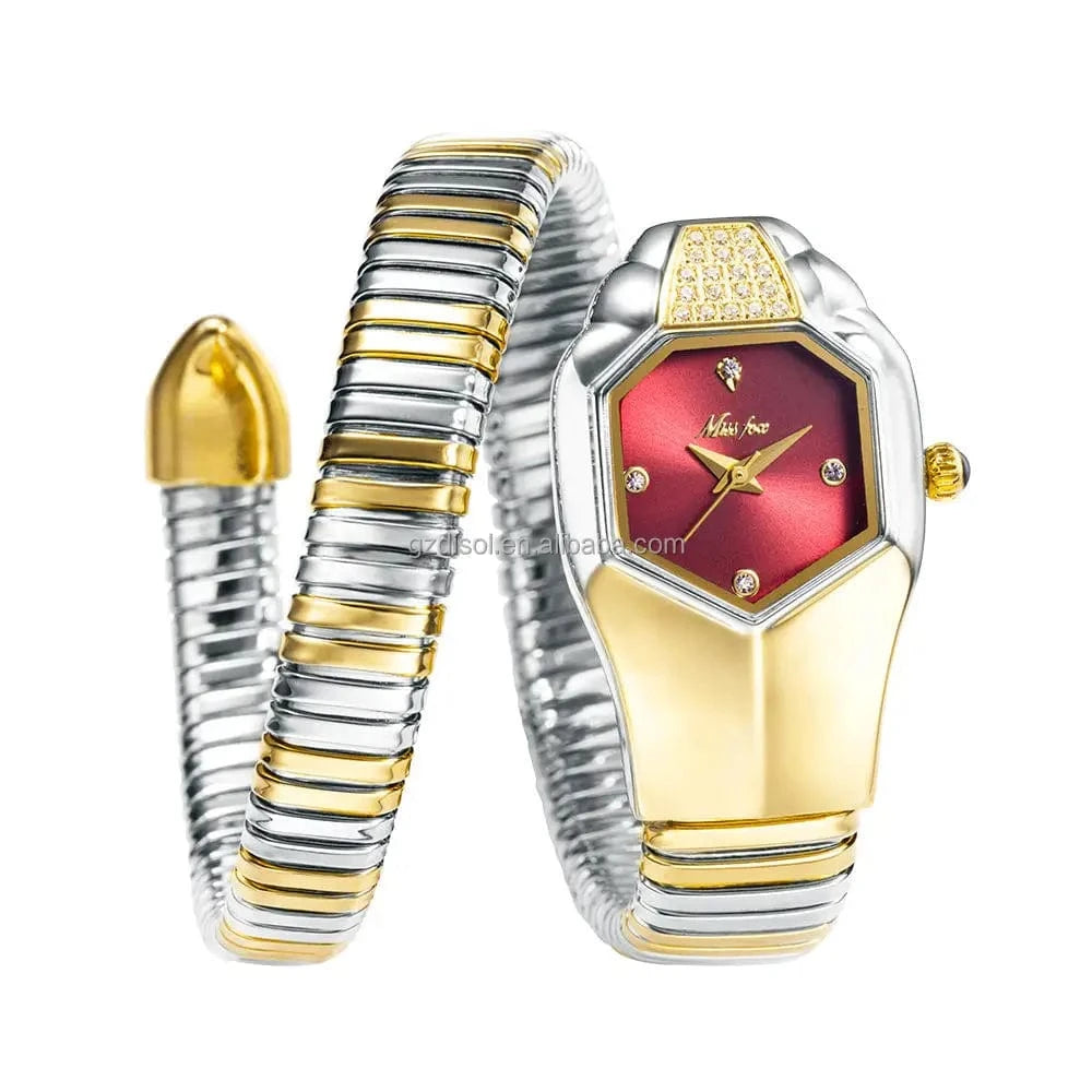 MISSFOX 2809 Women's Watches Unique Snake Shape Luxury Wrist Watch For Women Gold Quartz Ladies Watch Clock Relogio Feminino