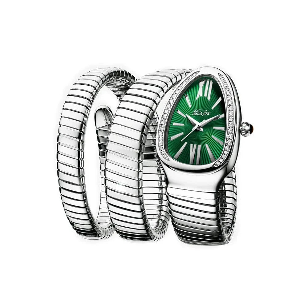 MISSFOX Women's Watches Double Bracelet Snake Shape Luxury Stainless Steel Wristwatch Japanese Quartz Ladies Watch