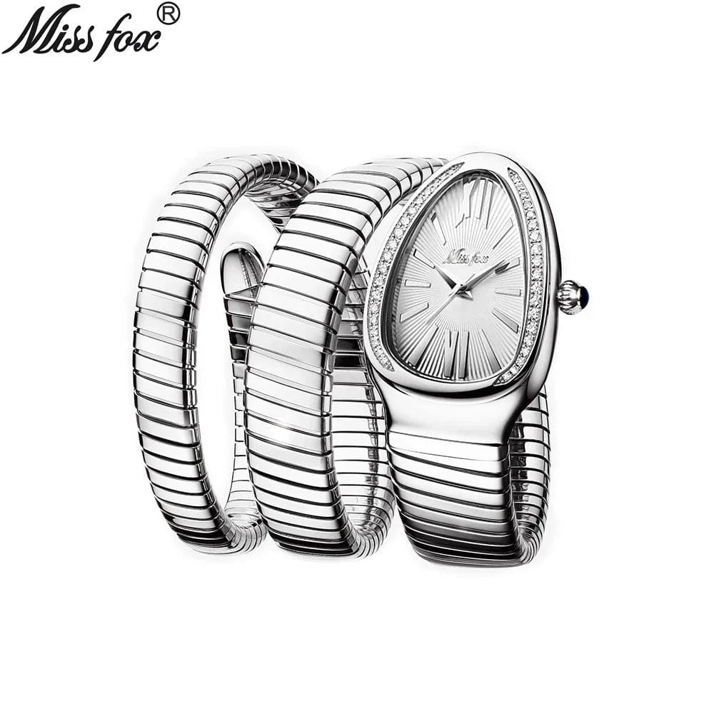 MISSFOX Women's Watches Double Bracelet Snake Shape Luxury Stainless Steel Wristwatch Japanese Quartz Ladies Watch