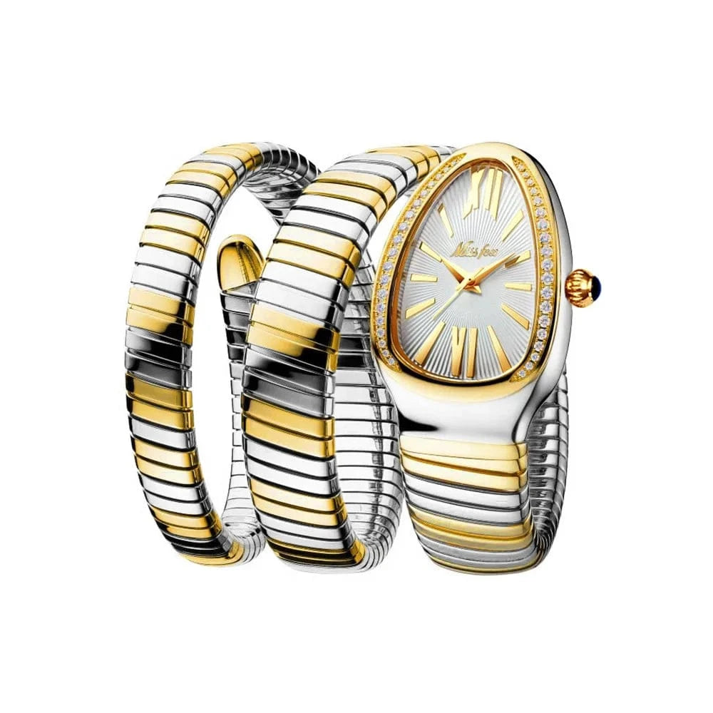 MISSFOX Women's Watches Double Bracelet Snake Shape Luxury Stainless Steel Wristwatch Japanese Quartz Ladies Watch