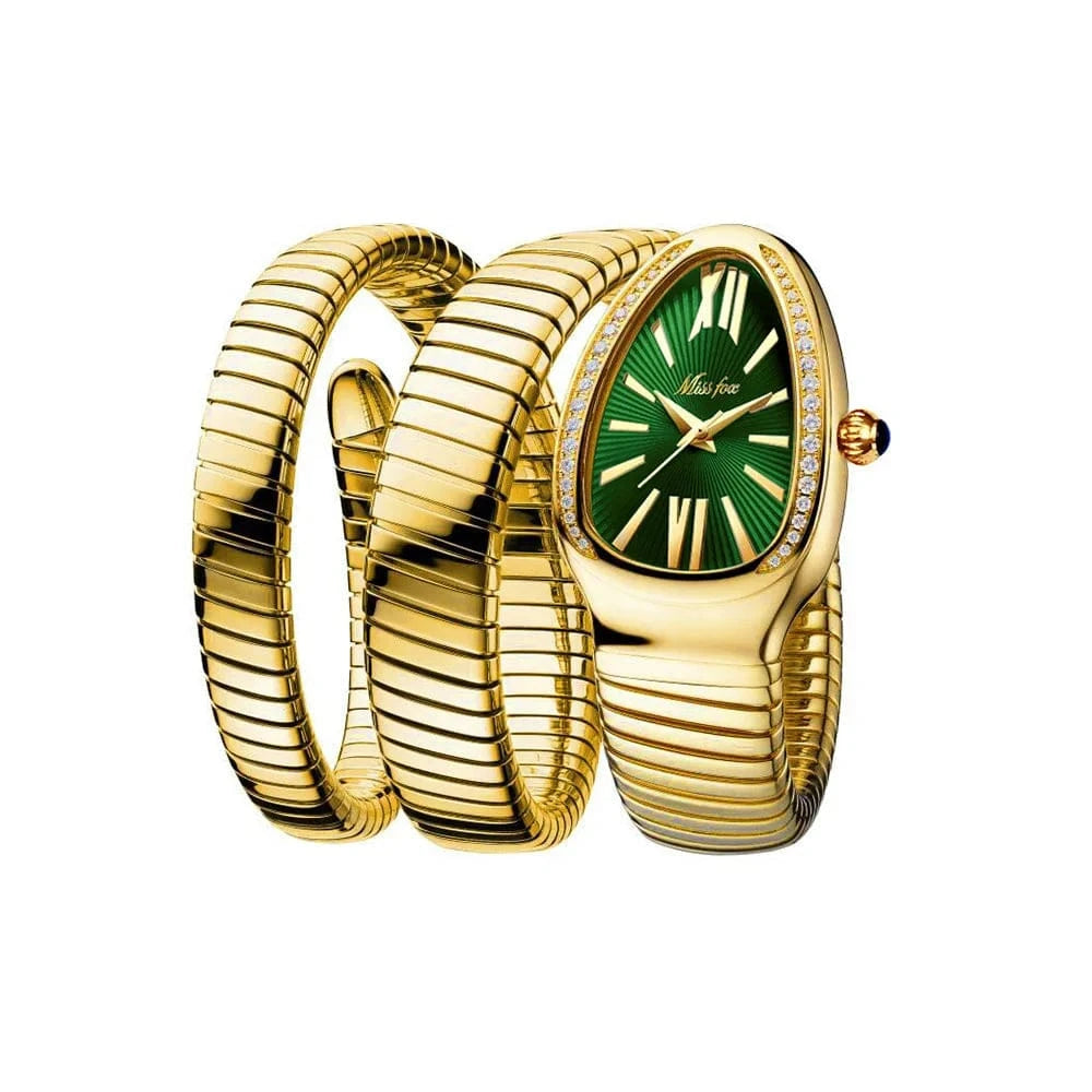 MISSFOX Women's Watches Double Bracelet Snake Shape Luxury Stainless Steel Wristwatch Japanese Quartz Ladies Watch