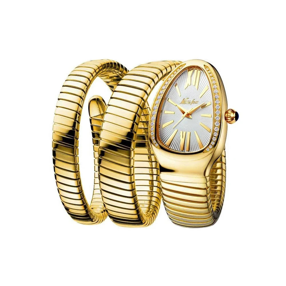 MISSFOX Women's Watches Double Bracelet Snake Shape Luxury Stainless Steel Wristwatch Japanese Quartz Ladies Watch