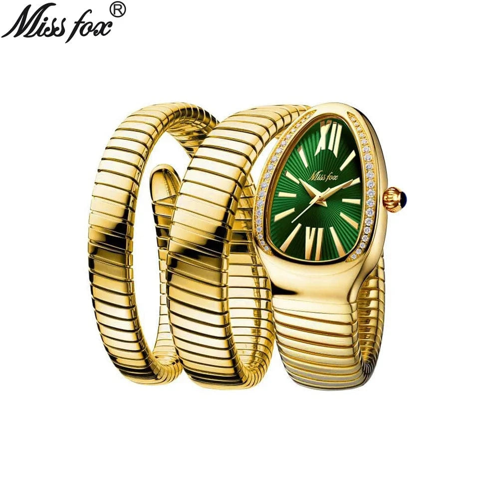 MISSFOX Women's Watches Double Bracelet Snake Shape Luxury Stainless Steel Wristwatch Japanese Quartz Ladies Watch
