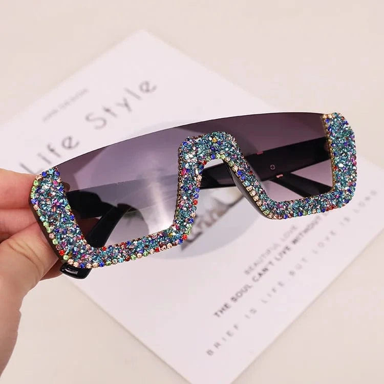mix blue-2 2024 New Arrivals Bling Studded High Quality Glitter Luxury Designer Sun Glasses Shades Rhinestone Square Sunglasses For Woman
