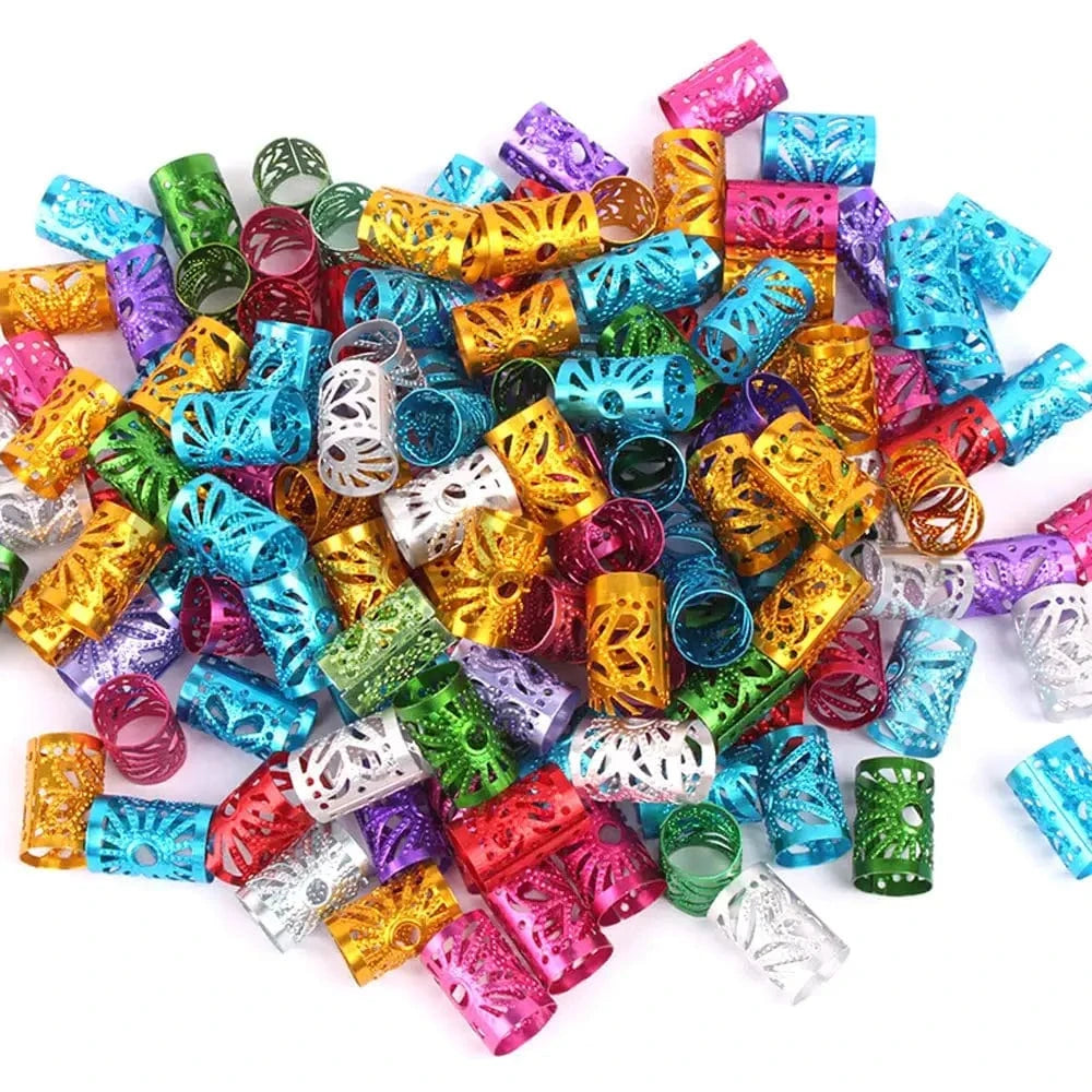 mix colours 100pcs  Hair Beads For Dreadlocks Braid Cuff Clip Red Silver Golden Blue Green Crochet Braid Tools Braid Accessories Hair Beads