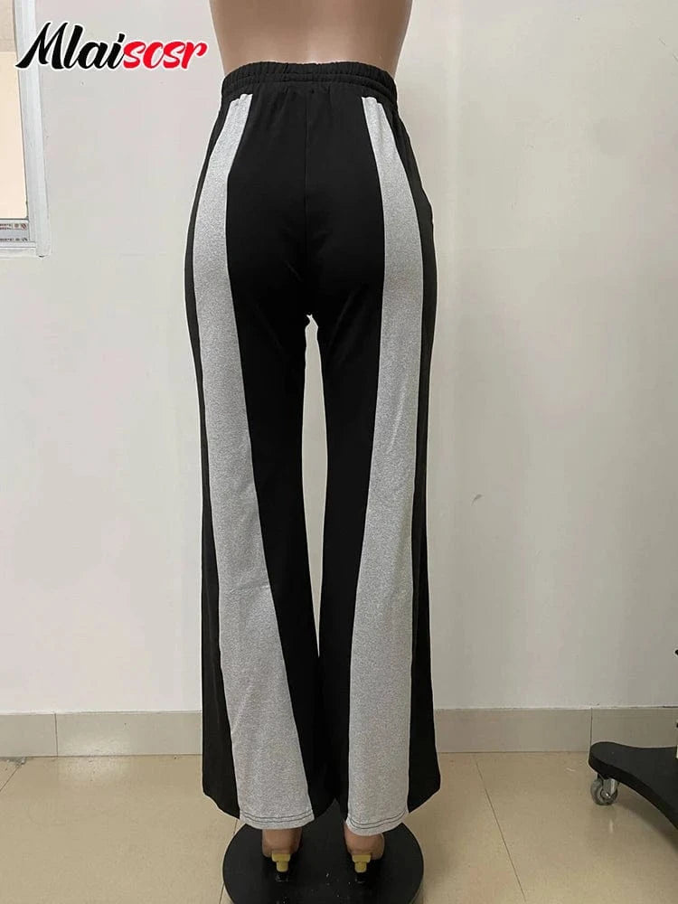 Mlaiscsr Fashion Pink Patchwork Loose Wide Leg Pants Women Drawstring High Waist Trousers Casual Streetwear Bottoms Sweatpants