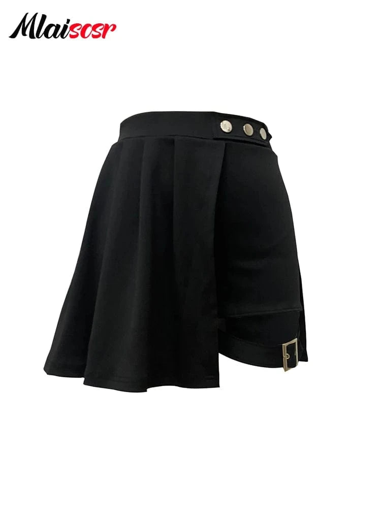 Mlaiscsr Gothic Style Pleated Punk Irregular Ring Shorts Skirt High Waist A-Line Harajuku Mini Pants Sexy Party Night Clubwear