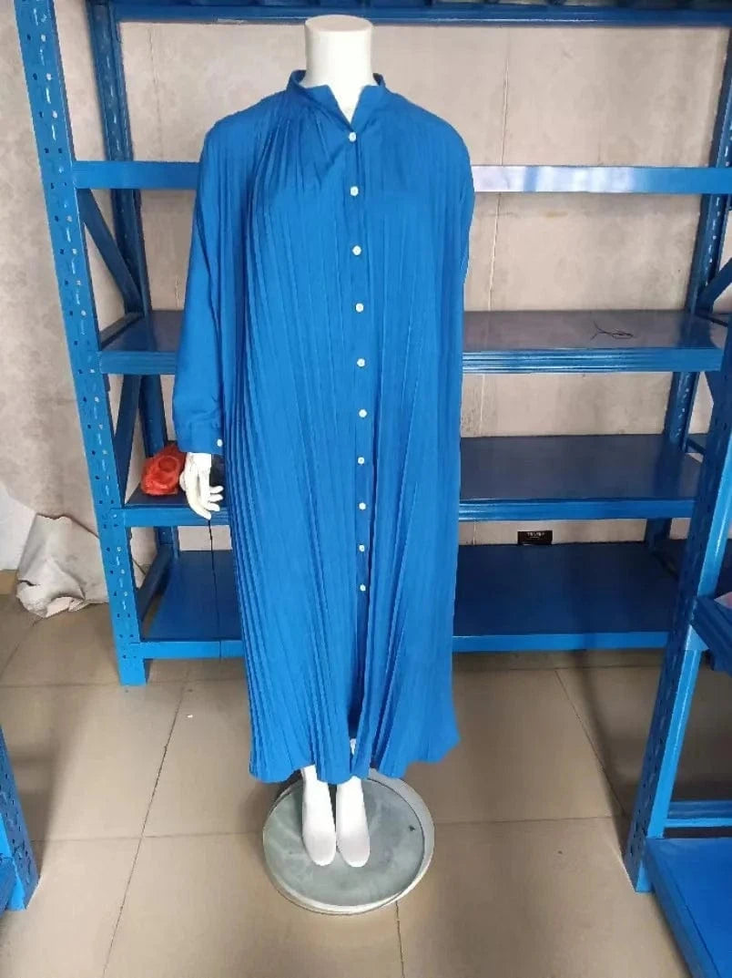 Modest 2024 Spring Solid Long Sleeve Single Breasted Blouse Shirt Dress Islamic African Loose Robe Dress Plus Size S-5Xl