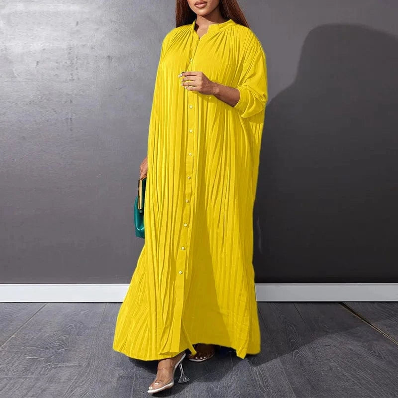 Modest 2024 Spring Solid Long Sleeve Single Breasted Blouse Shirt Dress Islamic African Loose Robe Dress Plus Size S-5Xl