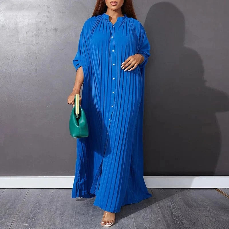 Modest 2024 Spring Solid Long Sleeve Single Breasted Blouse Shirt Dress Islamic African Loose Robe Dress Plus Size S-5Xl