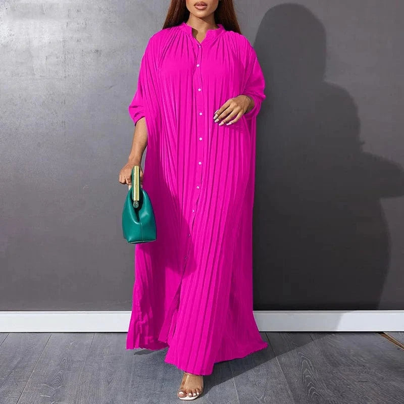 Modest 2024 Spring Solid Long Sleeve Single Breasted Blouse Shirt Dress Islamic African Loose Robe Dress Plus Size S-5Xl