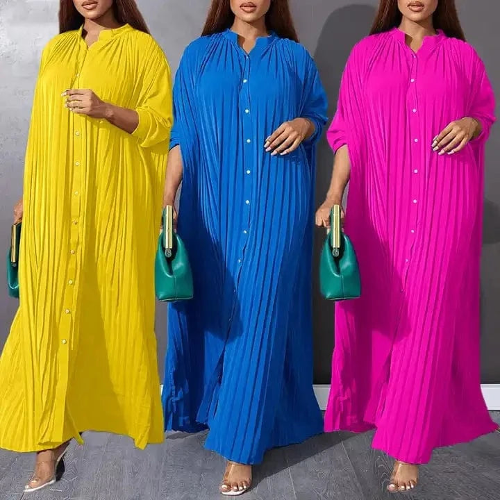 Modest 2024 Spring Solid Long Sleeve Single Breasted Blouse Shirt Dress Islamic African Loose Robe Dress Plus Size S-5Xl