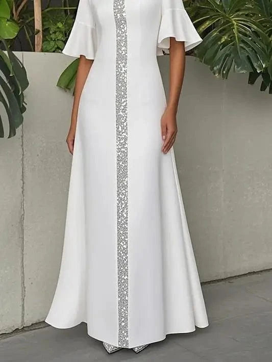 Modigirl Original Creation Women Elegant Shiny Long Dress Flared Sleeves 2025 Summer Party Birthday Prom Maxi Dresses for Woman