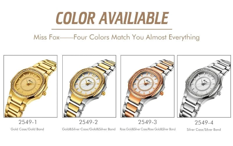 montre femme missfox 2549 Watch ice new rhinestone Ladies hombre Luxury Brand Diamond Quartz Gold Wrist Watch Gifts For Women