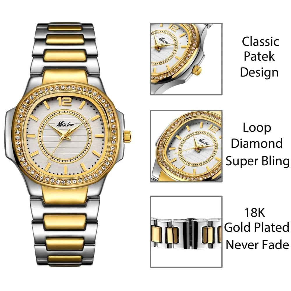 montre femme missfox 2549 Watch ice new rhinestone Ladies hombre Luxury Brand Diamond Quartz Gold Wrist Watch Gifts For Women