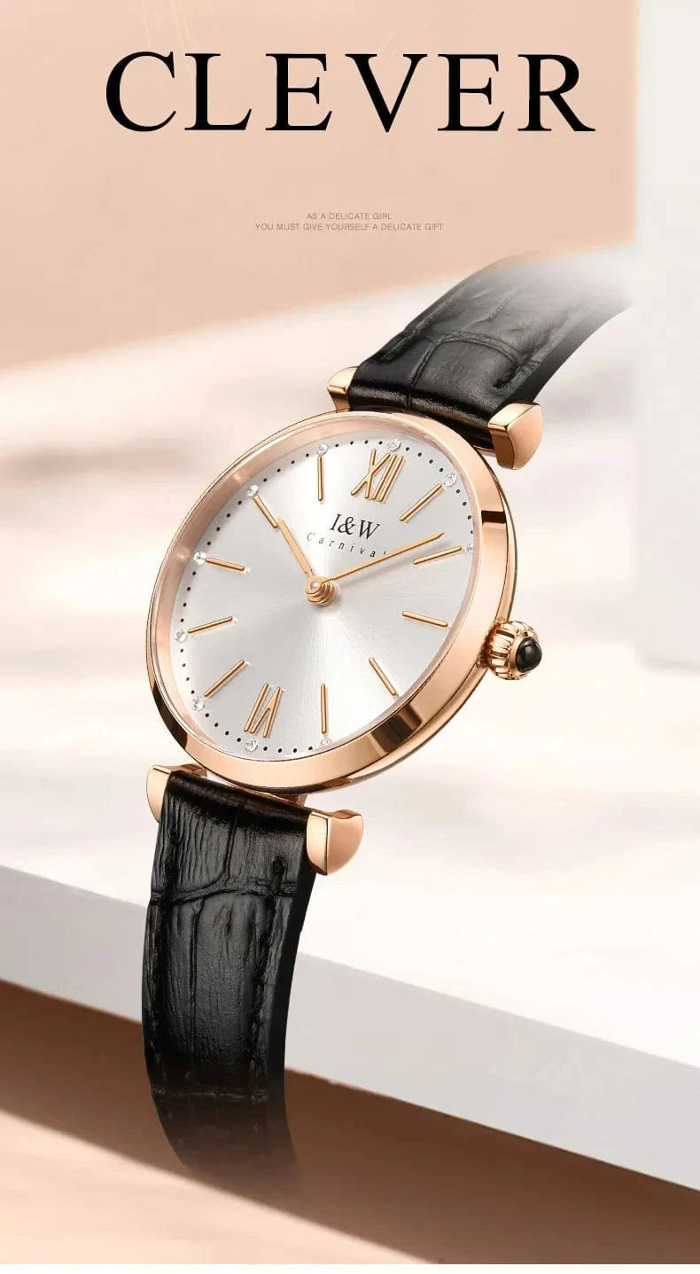 Montres Femmes CARNIVAL Brand Fashion Watches Ladies Luxury Girls Rose Gold Quartz Wrist Watch for Women Waterproof Reloj Mujer