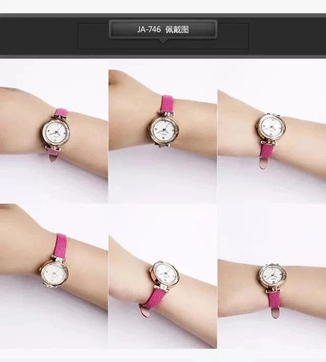 Mother-of-pearl Rhinestones Julius Lady Women's Watch Fashion Hours Bracelet Real Leather Girl's Birthday Gift Box