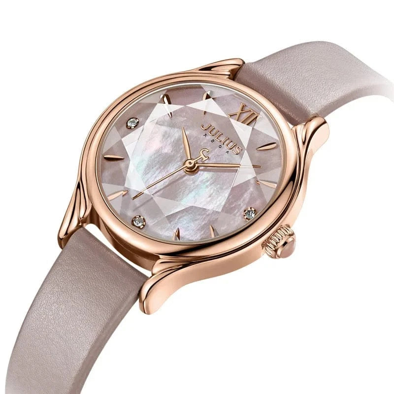 Mother-of-pearl Women's Watch Japan Quartz Elegant Fashion Hour Bracelet Real Leather Clock Girl's Birthday Gift Julius Box
