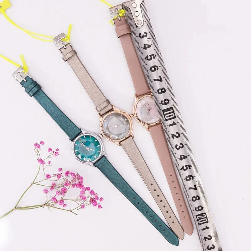 Mother-of-pearl Women's Watch Japan Quartz Elegant Fashion Hour Bracelet Real Leather Clock Girl's Birthday Gift Julius Box