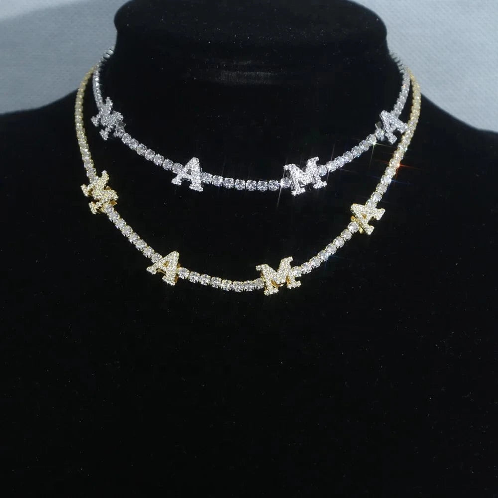 Mother's Day 3mm CZ Tennis Chain Choker Necklace Link Initial Letter MAMA Charm Pendant Necklace for Mom Family Party Jewelry