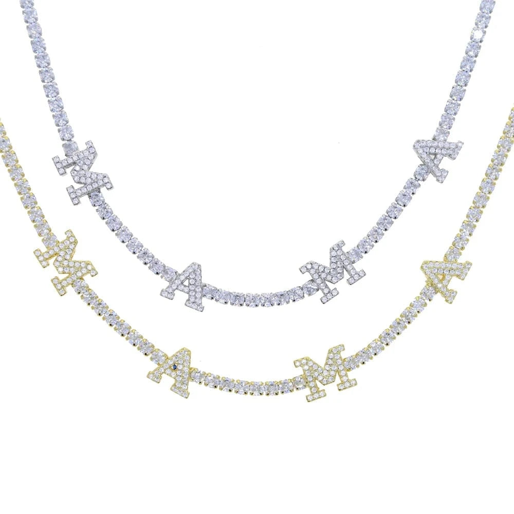 Mother's Day 3mm CZ Tennis Chain Choker Necklace Link Initial Letter MAMA Charm Pendant Necklace for Mom Family Party Jewelry