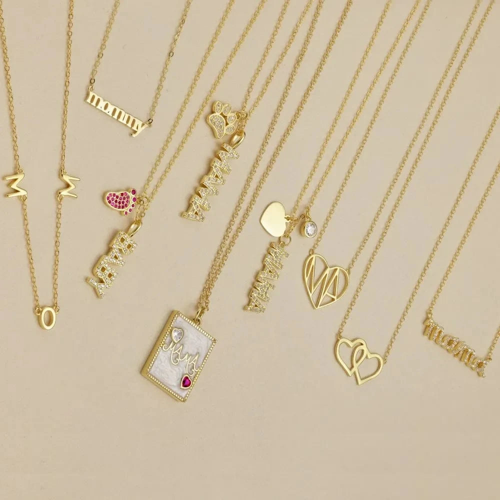 Mother'S Day Gift 925 Sterling Silver Letter Mama Necklace Gift For Mother Mom 18K Gold Plated Cz Cubic Zirconia Necklaces Women