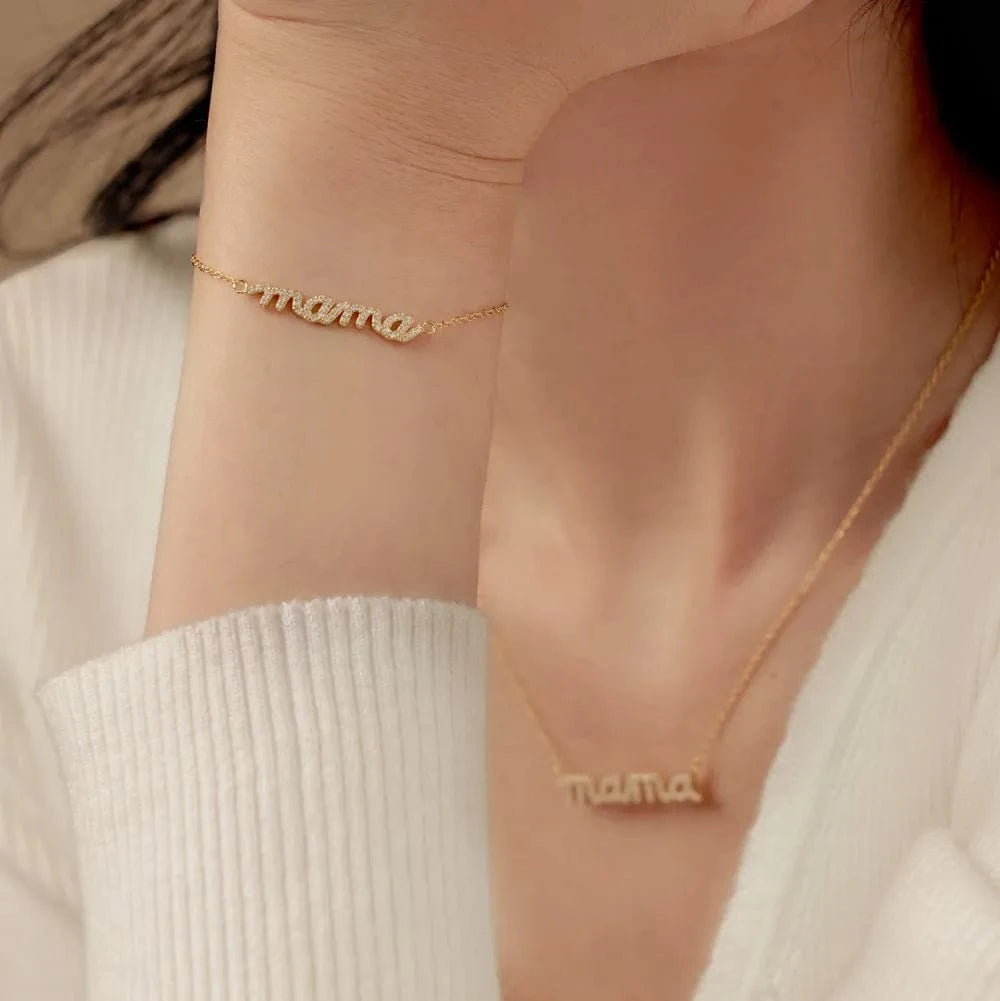 Mother'S Day Gift 925 Sterling Silver Letter Mama Necklace Gift For Mother Mom 18K Gold Plated Cz Cubic Zirconia Necklaces Women