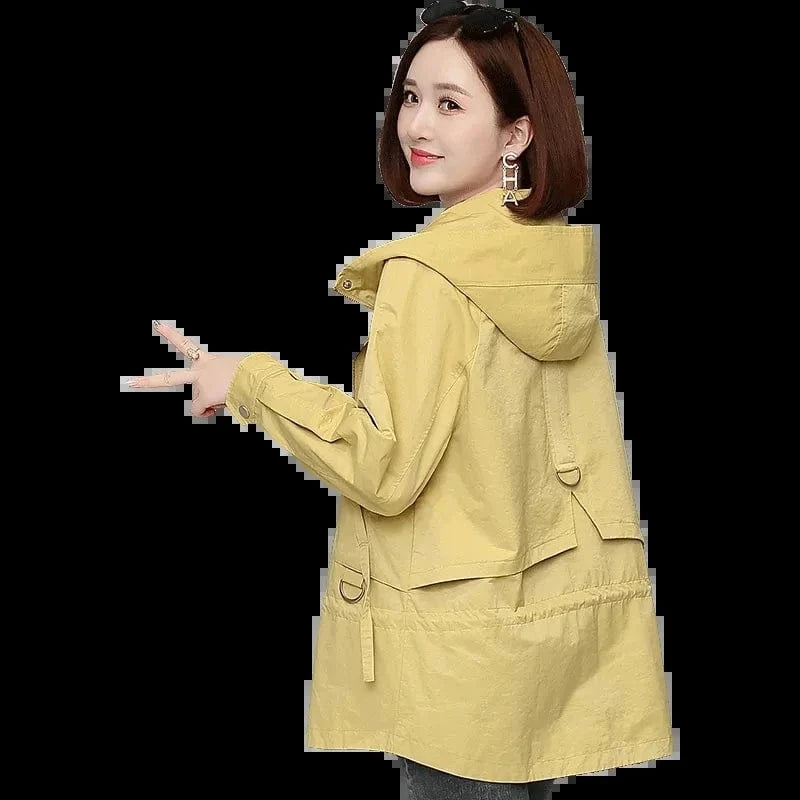 Mother's Windbreaker Women's Spring And Autumn 2023 New Middle-Aged Mother's Loose And Thin Coat Korean Lining Trench Hooded 3XL