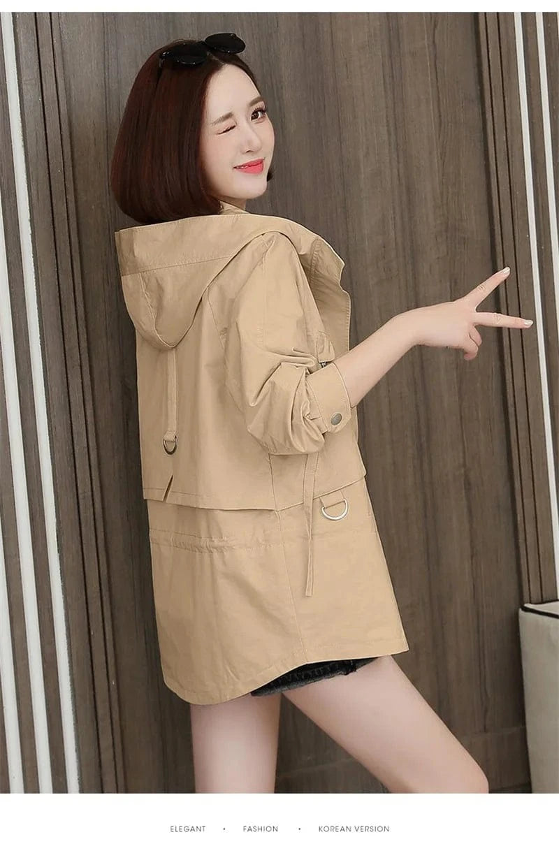 Mother's Windbreaker Women's Spring And Autumn 2023 New Middle-Aged Mother's Loose And Thin Coat Korean Lining Trench Hooded 3XL