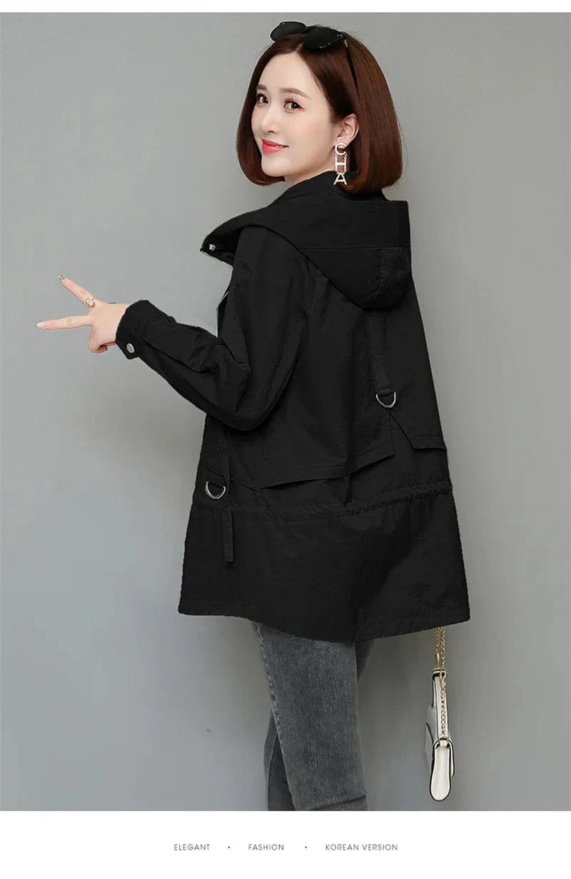 Mother's Windbreaker Women's Spring And Autumn 2023 New Middle-Aged Mother's Loose And Thin Coat Korean Lining Trench Hooded 3XL