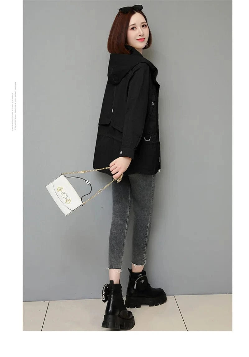 Mother's Windbreaker Women's Spring And Autumn 2023 New Middle-Aged Mother's Loose And Thin Coat Korean Lining Trench Hooded 3XL