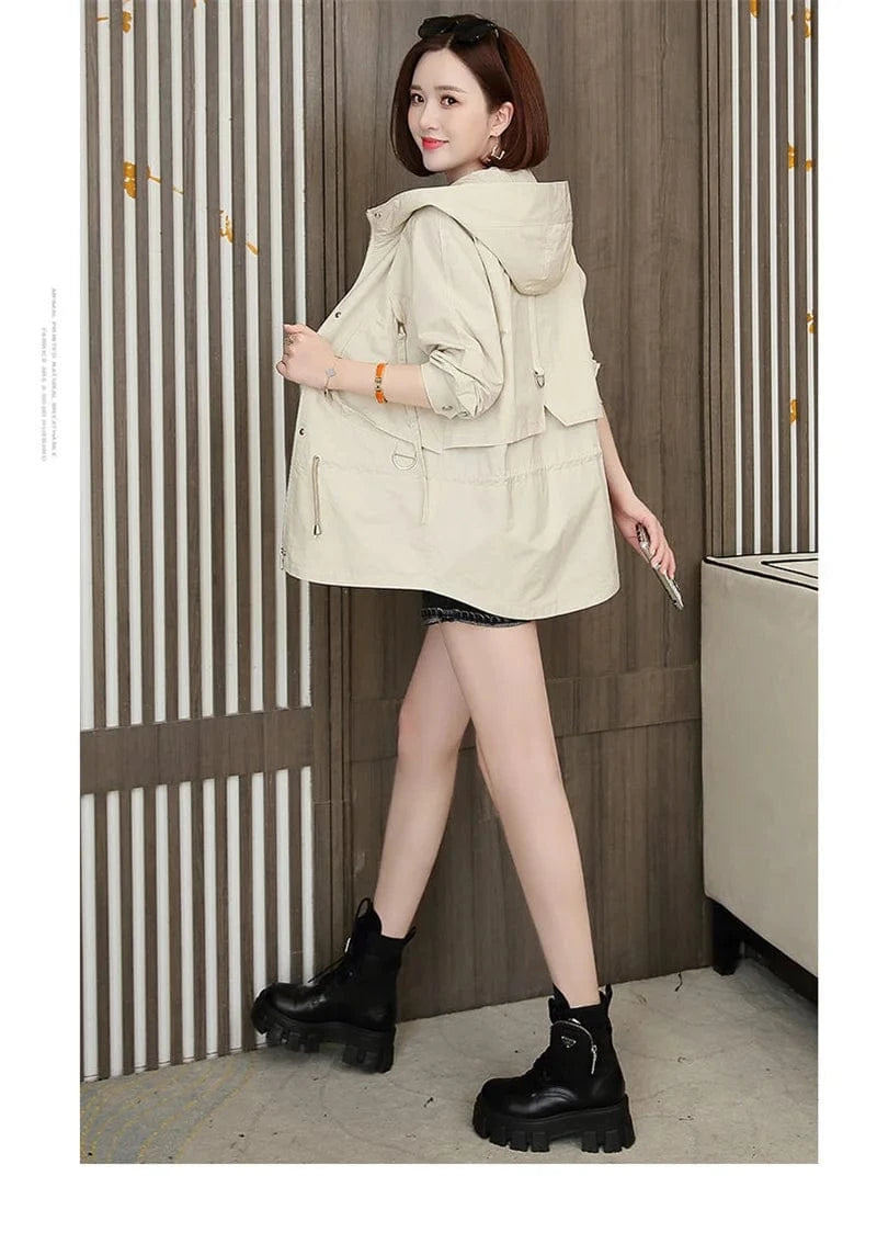 Mother's Windbreaker Women's Spring And Autumn 2023 New Middle-Aged Mother's Loose And Thin Coat Korean Lining Trench Hooded 3XL