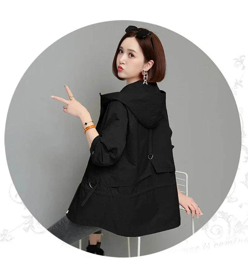 Mother's Windbreaker Women's Spring And Autumn 2023 New Middle-Aged Mother's Loose And Thin Coat Korean Lining Trench Hooded 3XL