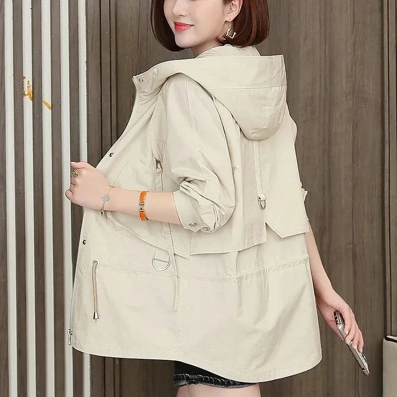 Mother's Windbreaker Women's Spring And Autumn 2023 New Middle-Aged Mother's Loose And Thin Coat Korean Lining Trench Hooded 3XL