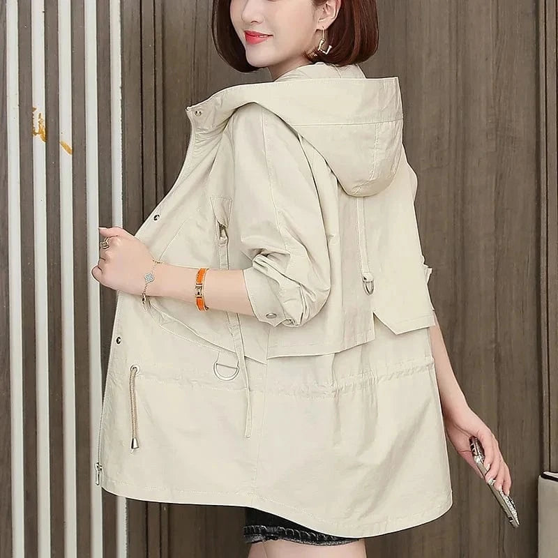 Mother's Windbreaker Women's Spring And Autumn 2023 New Middle-Aged Mother's Loose And Thin Coat Korean Lining Trench Hooded 3XL
