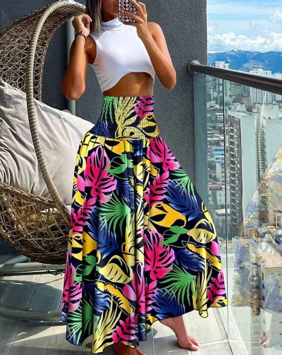MULTI / XL 2024 Summer New Women's Leisure Loose Holiday Long Skirt Skirt Women Women's Cheap Clothing and Free Shipping Sales LOOSE