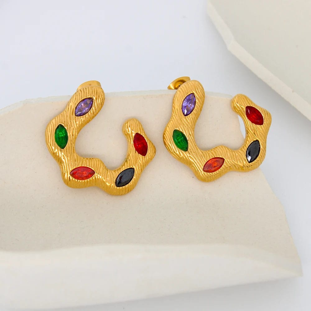 Multicolor FANJIN Wholesale Fashion New Custom Candy Color Stainless Steel Jewelry Iced Out Cubic Zircon Baguette Stud Open Hoop Earrings