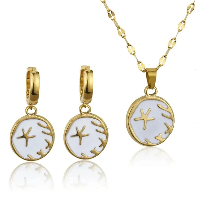 Multicolor Jewelry Set Starfish Pattern 18k Gold Plated Stainless Steel Pendant Necklace Waterproof Chains Choker Jewelry